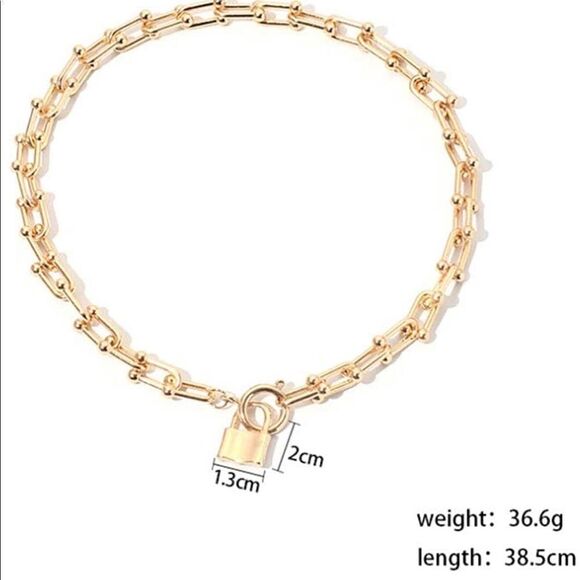 NEW CHUNKY GOLD CHAIN LOCK CHOKER NECKLACE - Picture 3 of 4